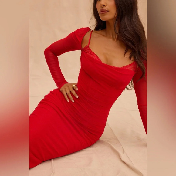 House of CB Katarina Scarlet Long Sleeve Maxi Dress - Picture 2 of 14